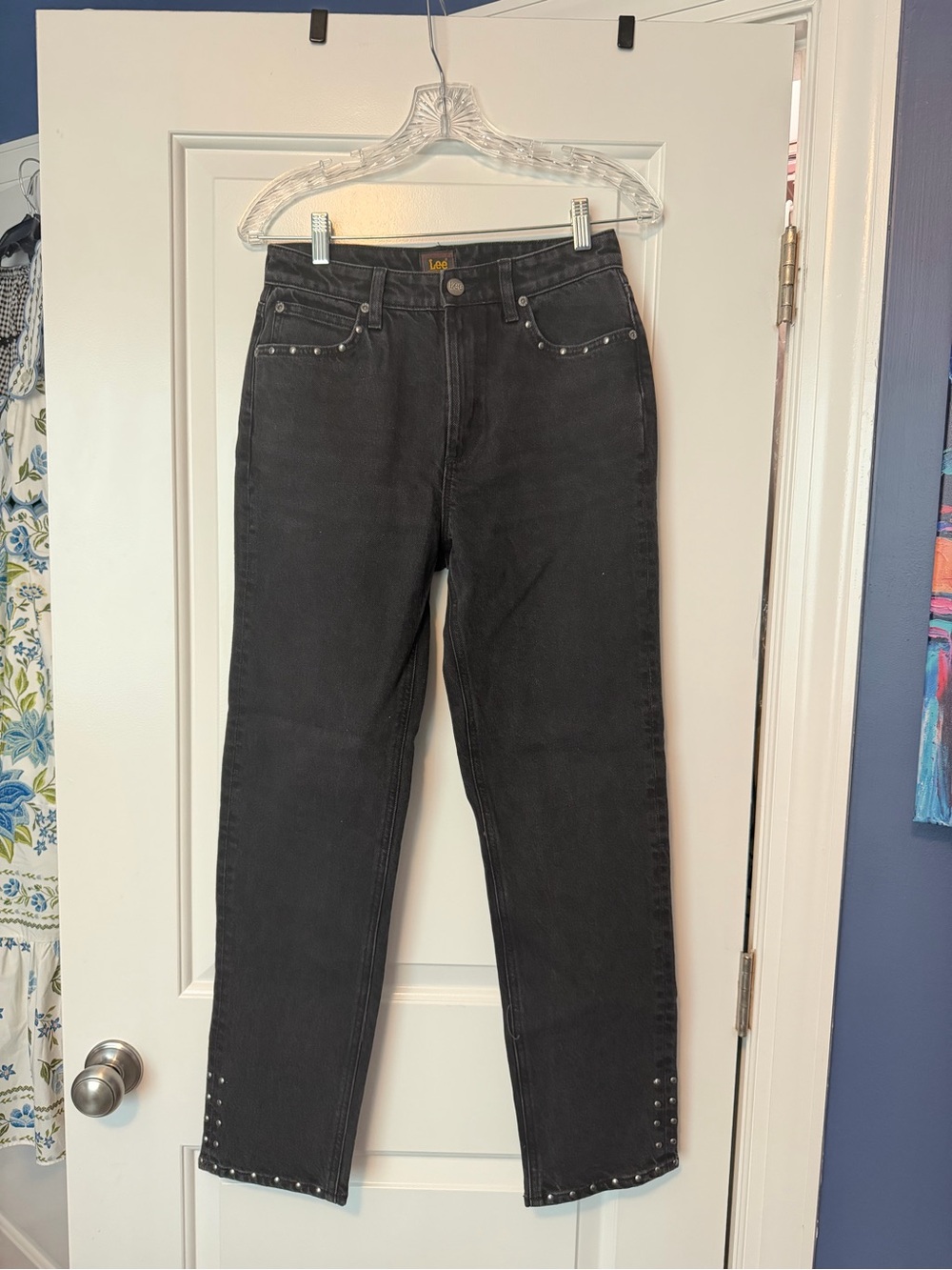 Lee Women's Black Straight-Leg Jeans with Stud Trim